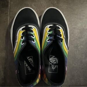 Vans Black Canvas Low-Tops with Rainbow Side Stripes